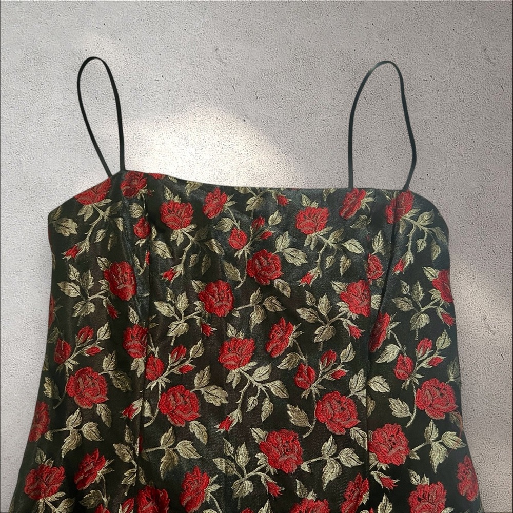 Jessica McClintock Gunne Sax Vintage Gown Black Red Roses with Back Bustle - Picture 5 of 17